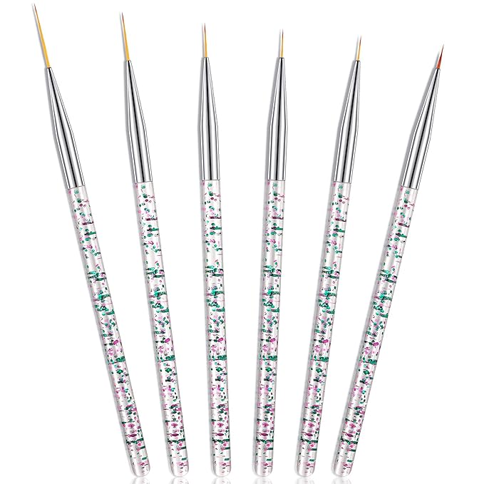 Maitys 6 Pcs Eyeliner Brushes Fine Point Thin Eye Makeup Gel Eyeliner Brush Water Activated Graphic Cosmetic Liner Wands for Eyes Makeup Tools(Bright Style)