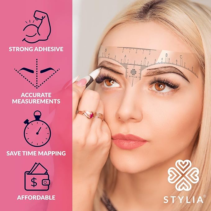 Stylia Eyebrow Stencil Kit for Women – 100 Pack, Precision Brow Mapping Tool for Shaping, Best Eyebrow Stencils for Older Women & Beginners, Strong Adhesive, Universal Fit, Reusable Brow Templates