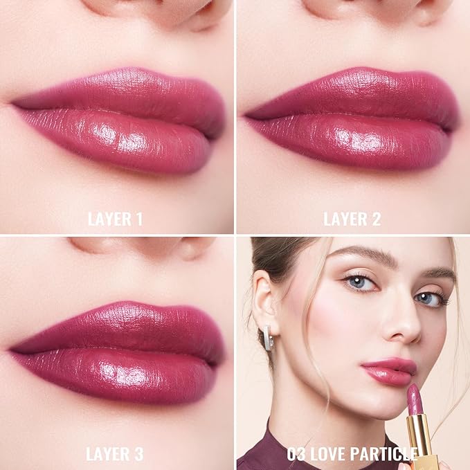 Oulac Burgundy Lipstick for Women with Metallic 3D Shine Lightweight Hydrating Formula, High Impact Lip Color, Full Coverage Lip Makeup, Vegan & Gluten Free, Love Particle(03)