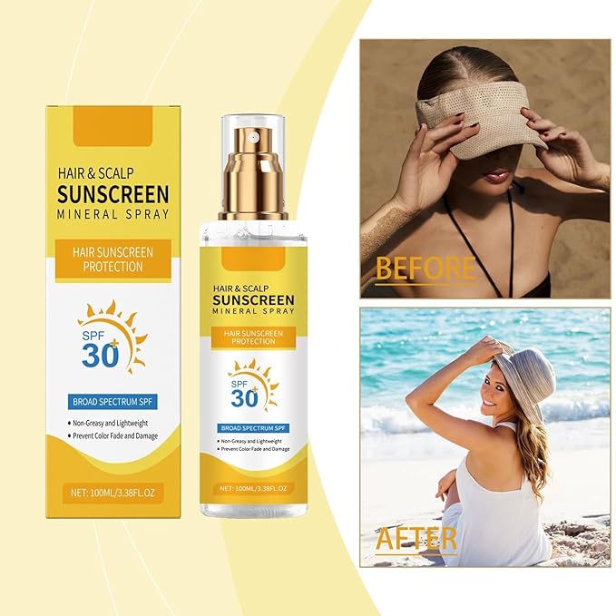 Hair & Scalp Sunscreen Spray SPF 30 | Color-Safe UV Blocker for Dyed/Highlighted Hair | Weightless Non-Greasy Protection | Beach & Pool Essentials | Coconut Enriched Scalp Shield (2)