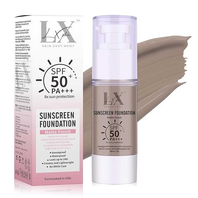 Tinted Face Sunscreen - Waterproof & Lightweight Liquid Foundation with SPF 50++, 3-in-1 Full Coverage Foundation Smooths & Blurs Pores, 408 Deep