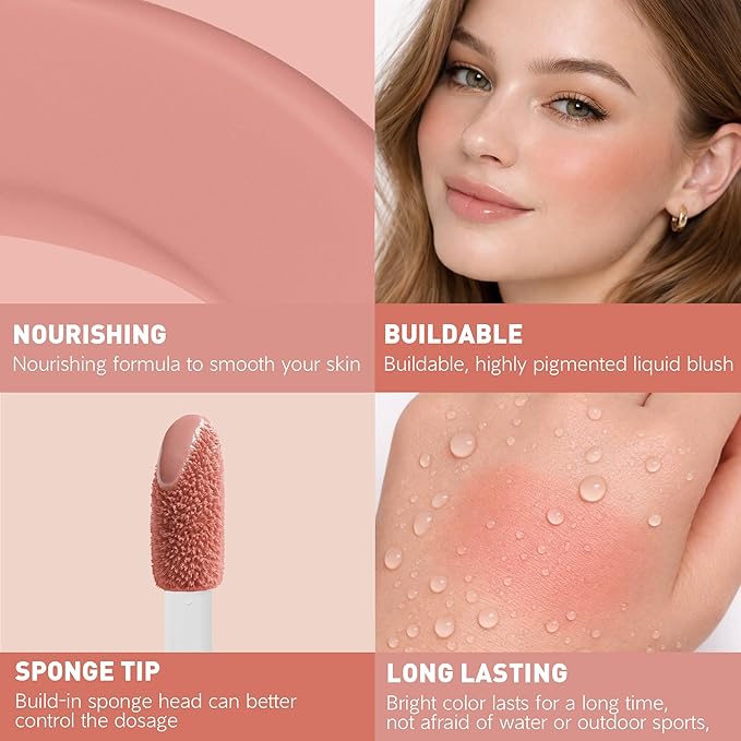 FV Liquid Blush, Long Lasting Buildable Cream Cheek Tint with High-Pigment Color, Weightless Blendable Formula for Natural Dewy Finish (Honey)