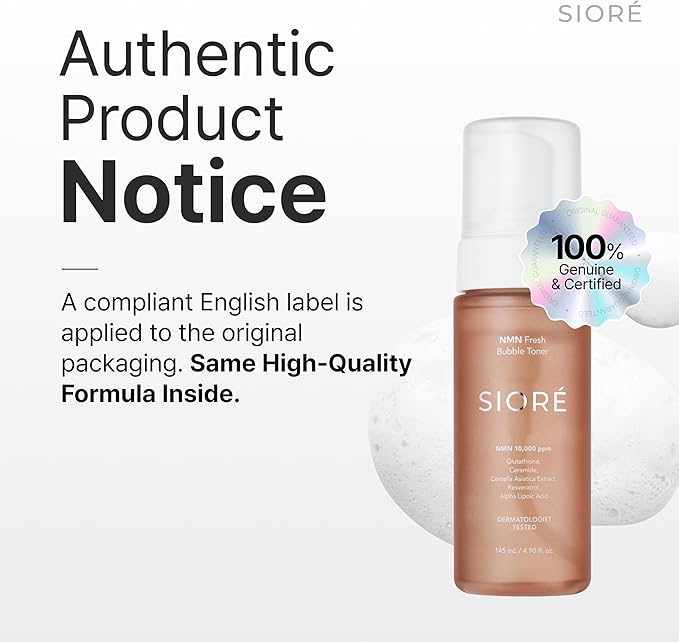 Siore NMN Fresh Bubble Toner | Glow-Boosting Toner with 99% Purity NMN 10,000ppm and Resveratrol, Centella, Niacinamide and Ceramide | Glass Glow Skin | Korean Pharmacy Anti-Aging Skin Care