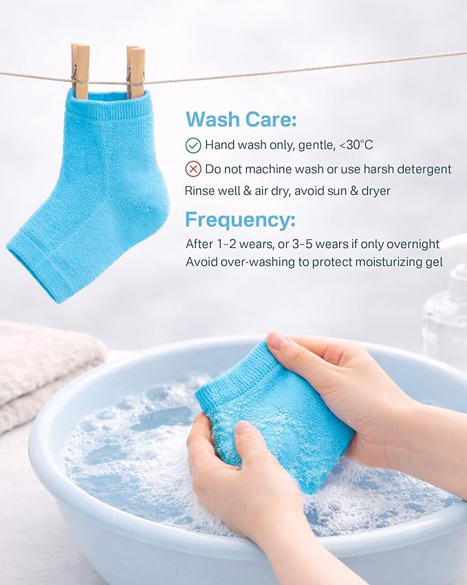 Moisturizing Socks, 100% Cotton Heel Socks for Dry Cracked Feet Women, Cracked Heel Treatment Silicone Heel Socks, Breathable Hydrating Gel Heel Protectors for Repair, Spa & Daily Use, 2 Pairs, Blue