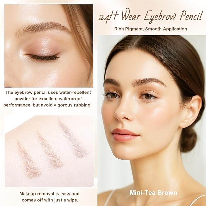 Eyebrow Pencil, Retractable Definer with Dual Brush, Ultra-Fine Tip for Precise Brow Makeup, Waterproof Gel Formula, Natural Hair-Like Strokes, Enhance Beauty (Tea Brown, Mini)