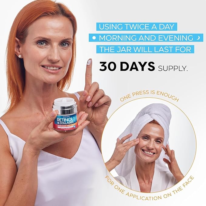 Retinol Cream for Face 2-Pack – Anti-Aging Moisturizer with Hyaluronic Acid & Collagen, Day & Night Face Cream for Wrinkles & Fine Lines, 3.7 Oz (Pack of 2)
