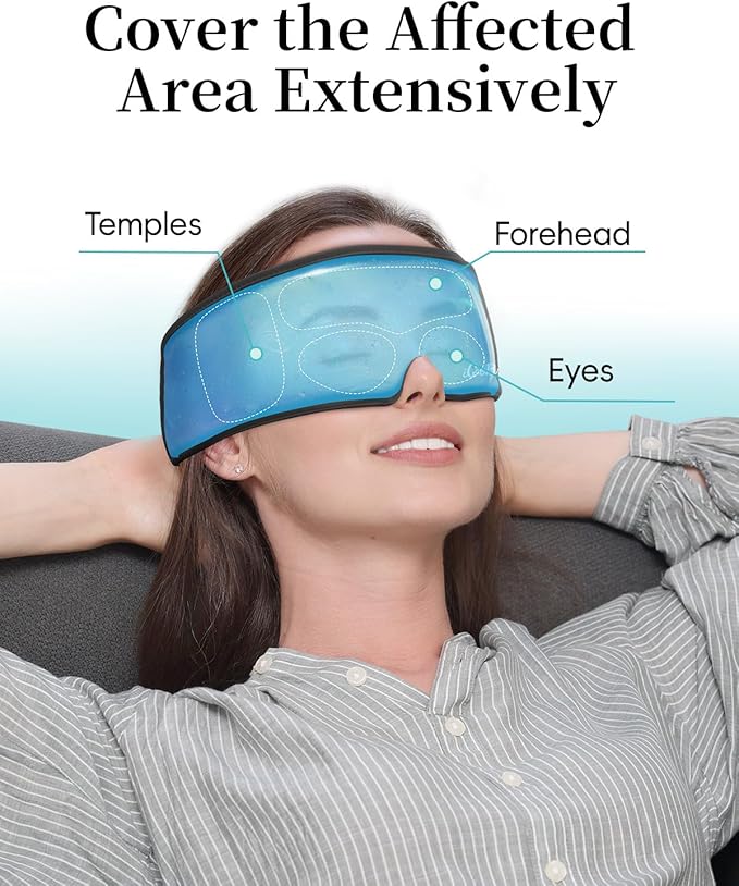 Cooling Eye Mask for Puffy Eyes, FSA Eligible HSA, Headache and Migraine Relief Gel Eye Mask, for Headache, Puffiness, Eye Strain, Reusable Face Ice Pack for Post-Surgery Care (Black)