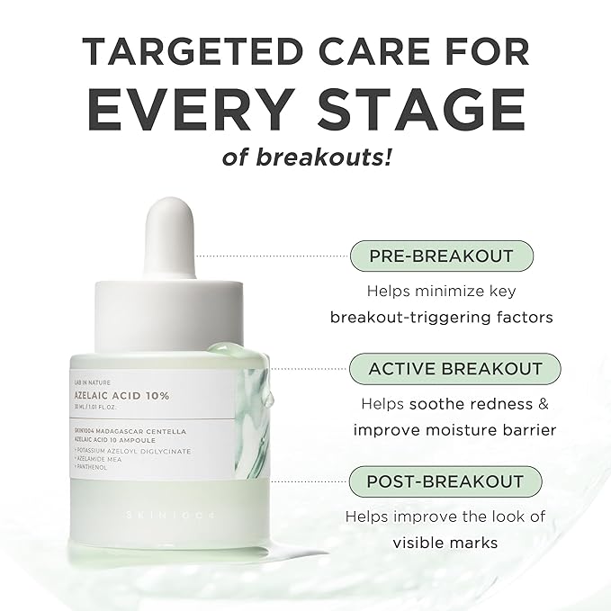 SKIN1004 Azelaic Acid 10% Ampoule, Hydrating Face Serum for Blemish-Prone & Oily Skin, Redness Soothing Serum for face, Visible Marks & Breakout Care with Centella, Korean Skin Care, 1.01 fl.oz / 30ml