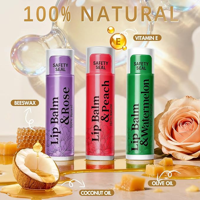 RBUGR 250 Pcs Lip Balm Bulk,12 Fruit Flavored Natural Bulk Lip Balm, Lip Balms Pack with Vitamin E, Lip Balms Gift Set Women Stocking Stuffers Party Favors, Moisturizing&Soothing(4.2g/0.15oz)