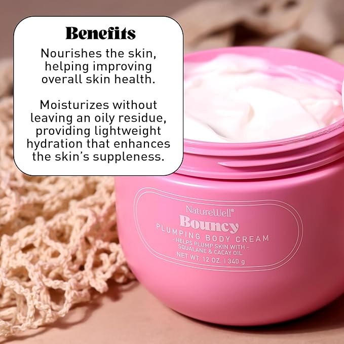 NATURE WELL Bouncy Plumping & Moisturizing Body Cream, Lightweight & Quick-Absorbing Formula to Help Visibly Firm & Smooth Skin, Scented with Tuberose, Dragonfruit, Lychee & Golden Amber, 12 Oz