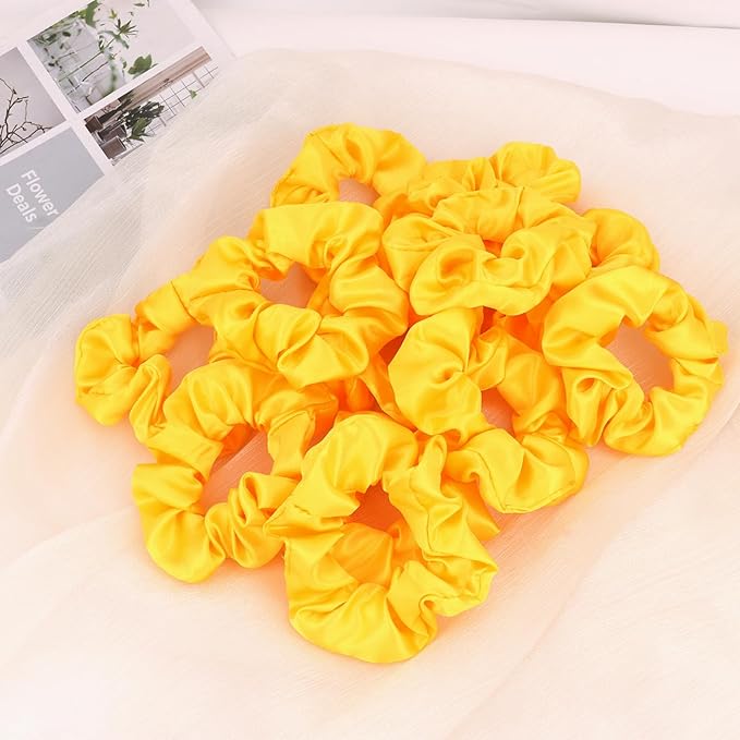 Silk Satin Scrunchies for Women Girls 12 PCS Yellow Hair Scrunchies Silk Satin Hair Ties for Thick Hair Bulk Hair Ties Hair Accessories