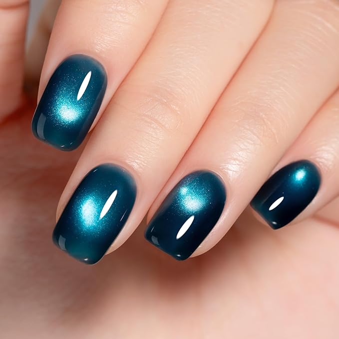 MAYCHAO 15ML Blue Vortex Cat Eye Gel Nail Polish 1Pc Jelly Glassy Blue Cat Eye Gel Polish Soak off Holographic Magnetic Nail Polish for Nail Art Manicure Salon DIY at Home, 0.5 OZ