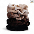 Velvet Scrunchies for Women – 8PCS Neutral Large Hair Ties – Black, Blonde, Dark Brown, Light Brown – No Crease, Frizz-Free, Soft & Gentle Elastic Hair Bands, Everyday Hair Accessories Gifts