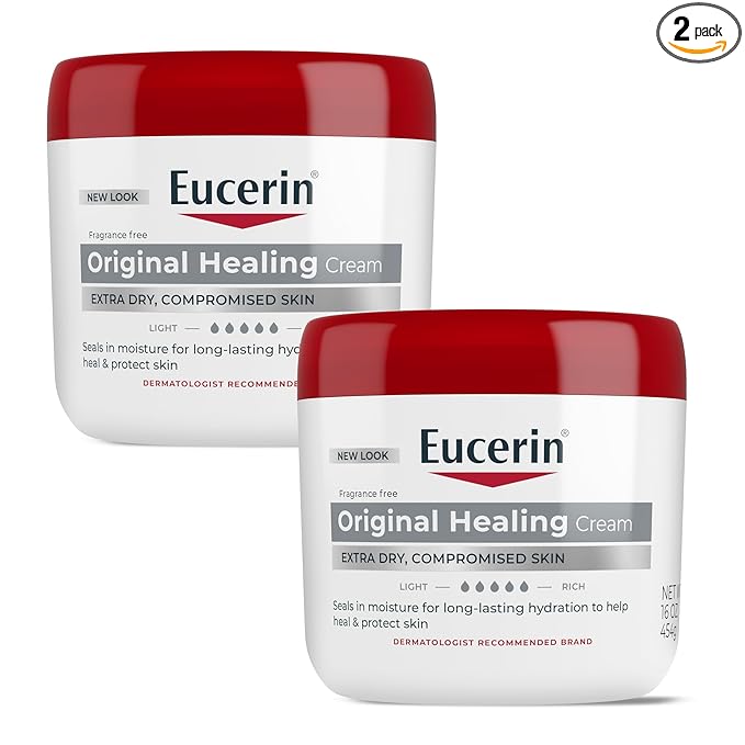 Eucerin Original Healing Cream, Unscented Body Cream for Extremely Dry, Sensitive and Compromised Skin, Emollient Enriched Body Moisturizer, 16 Oz Jar, Pack of 2