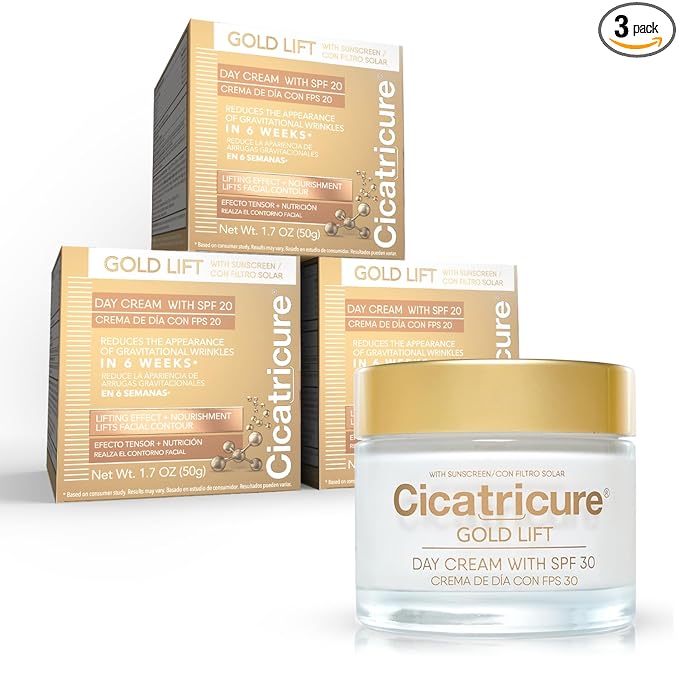 Cicatricure Gold Lift Day Cream, Anti Aging Face Moisturizer with SPF 30, Hydrating Skin Care with Gold, Calcium & Silicon to Lift and Tighten Face Contour 1.7 Ounce (Pack of 3)