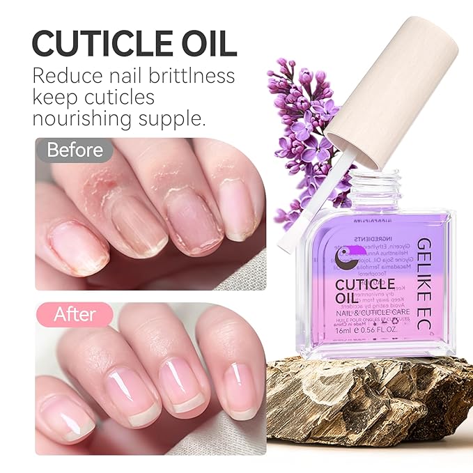 Gelike EC Nail Cuticle Oil - Lavender Scent Dual Color Nail Moisturizing With Jojoba Vitamin B & E for Nail Bed ＆ Damaged Nails Repair Treatment - Cuticle Cream for Nail Growth and Strength(16ml)