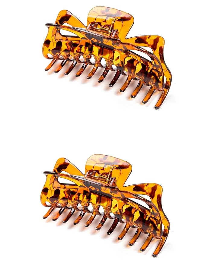 Thick Hair Super Large Clips Crystal Plastic Claw Clamps Hairgrips Clips Accessories for Women, 2 pack. (Leopard)