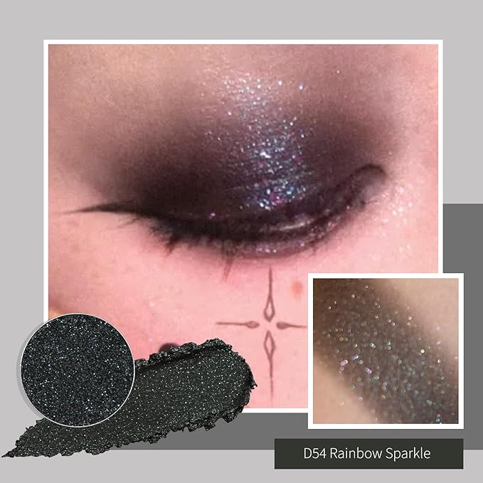 Refillable Eyeshadow Palette - Matte/Glitter/Duo-Chrome Pressed Powder & Cream Formula, Neutral/Shimmer/Smokey Multichrome, Travel-Friendly Iron Pan Refills (Glitter, D54)
