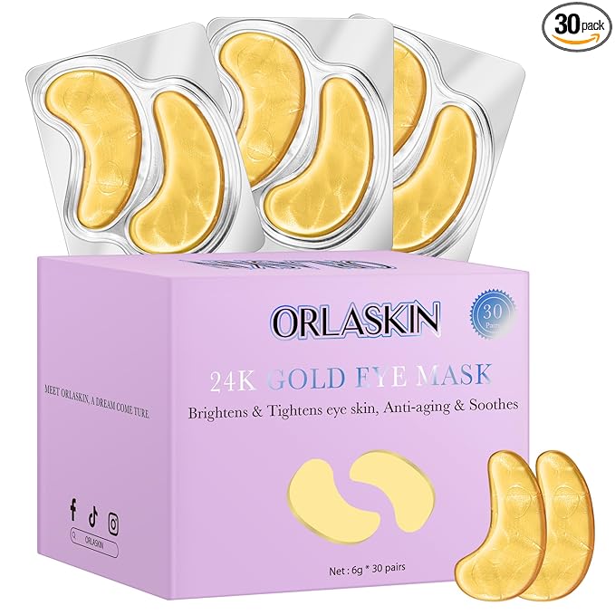 Under Eye Patches,30 Pairs Eye Mask Skin care for Dark Circles, Puffy Eyes, Under eye Bags,Wrinkles,Eye Treatment Skin Care for Men & Women Gift （24K Gold）