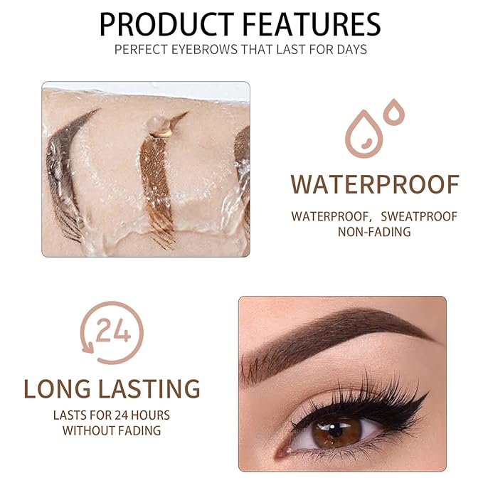 Waterproof Eyebrow Gel 8 Colors Full-pigmented Long Lasting Liquid Brow Gel for Fuller & Defined Looking (#03 Medium Brown）