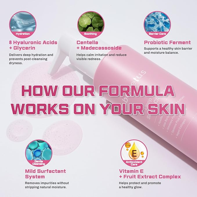 Hydrating Pink Aloe Gel Cleanser, Low pH Daily Face Wash with Probiotic Ferment & Hyaluronic Acid to Nourish Skin, Non-Stripping Foaming Korean Cleanser, 5.07 fl oz