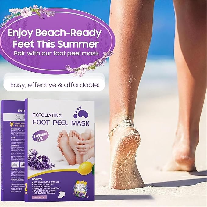 Foot Peel Mask for Women & Men | Peeling & Exfoliating Foot Mask for Dry Cracked Feet, Removes Dead Skin & Calluses, Hydrates & Smooths Cracked Heels (Standerd, Lavender)