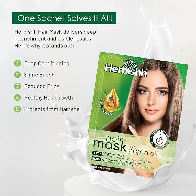 Herbishh Argan Hair Mask-Deep Conditioning & Hydration For Healthier Looking Hair-25 ml for very Dry, Weak, Stressed Out Hair, No Sulphates, No Parabens (Pack of 4)
