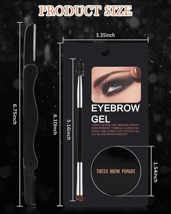 Eyebrow Pomade Kit,Long Lasting Waterproof Medium Brown Tinted Eye Brow Pomade Set with Brush Razor,Smudge-proof Eyebrow Cream Tint Brow Tinting Gel,Christmas Makeup Gift for Women Girl-02