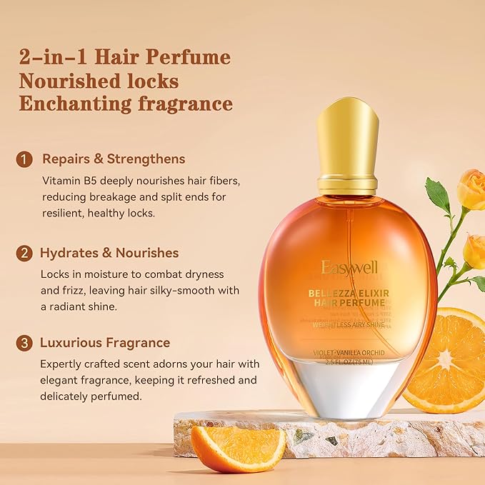 EASYWELL Hair Perfume for Women, Leave In Conditioner Spray, Mothers day gifts, Hair Spray Women with Vitamin B5, Violet Vanilla Orchid, 2.5 Fl Oz
