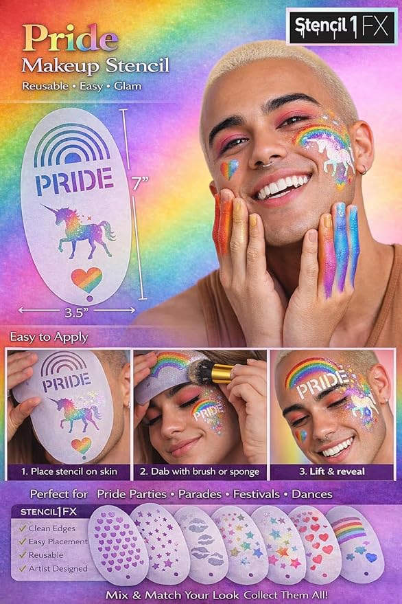 Stencil1 - Pride Makeup Stencil Durable Quality Reusable Stencils for Costumes, Dress Up, Halloween, Cosplay, Face Painting, Raves, Festivals
