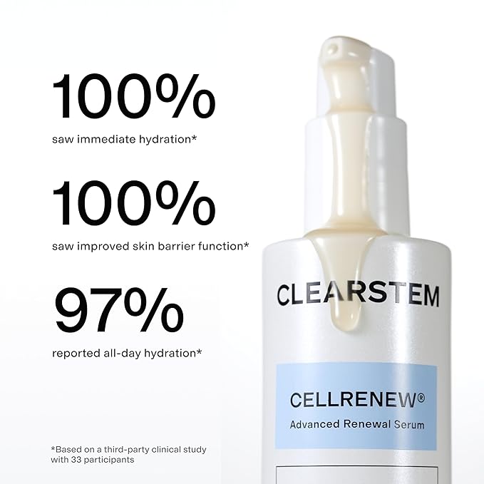 CLEARSTEM - CELLRENEW - Collagen Stem Cell Serum - Acne + Youthful Skin Face Serum - Hyaluronic Acid, Reishi, Aloe Vera - Facial Skin Care Products - Gluten Free, Cruelty Free - 1.35 Fl Oz / 40 mL