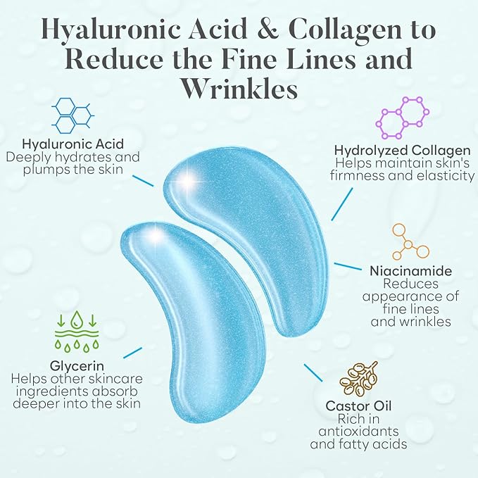 BLOOMORA Hyaluronic Acid Under Eye Patches (30 Pairs) - For Dark Circles & Puffiness - Hydrating Eye Mask for Care