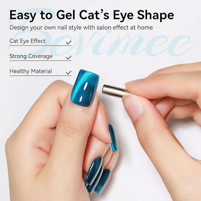 Cat Eye Gel Nail Polish, Teal Sea Blue Jelly Glass Magnetic Nail Polish Magic Holographic Effect, Glitter UV Gel Sparkle Crystal Color for Nail Salon DIY At Home
