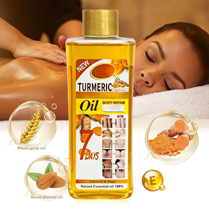 Turmeric Oil for Massage and Skin Moisturizing, Botanical Hydrating Body Oil for Dry Skin, Lightweight Spa Body Care Oil with Turmeric Extract, 200ml / 6.76 fl oz