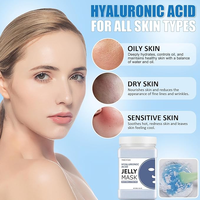 YMEYFAN Jelly Mask for Facial Professional, Jelly Mask Powder for Skincare Hydrating, Vegan Sodium Alginate Mask, Paraben Free, Fragrance Free, 17.6Fl Oz/Jar (Hyaluronic Acid)