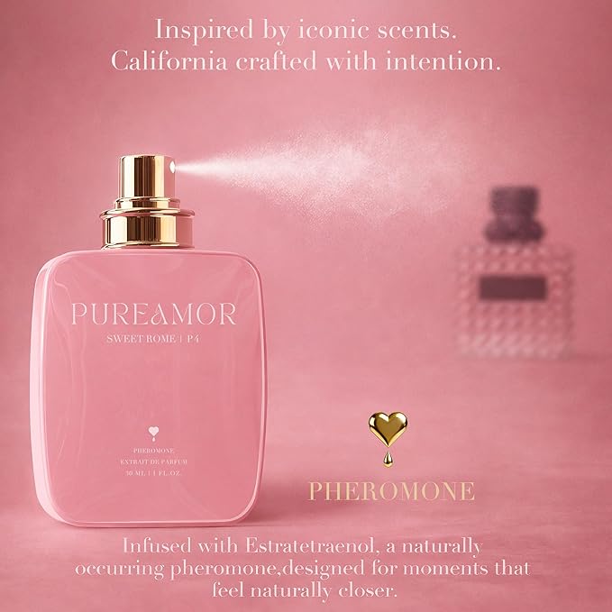 PUREAMOR Pheromone Perfume for Women, Sweet Rome Extrait de Parfum - Long Lasting Sweet Gourmand Caramel & Vanilla Scent, 30% High Concentration, Full Size Fragrance Spray, 1.0 oz / 30 ml