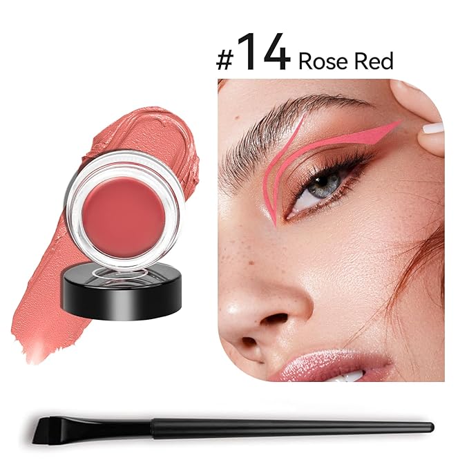 Eyeliner Gel Set,Long Lasting Waterproof With 5.51 IN Long Eyeliner Brush,High-Intensity Pigments Smudge-Proof Eye Liner Makeup Creamy Gel 5G-Rose Red
