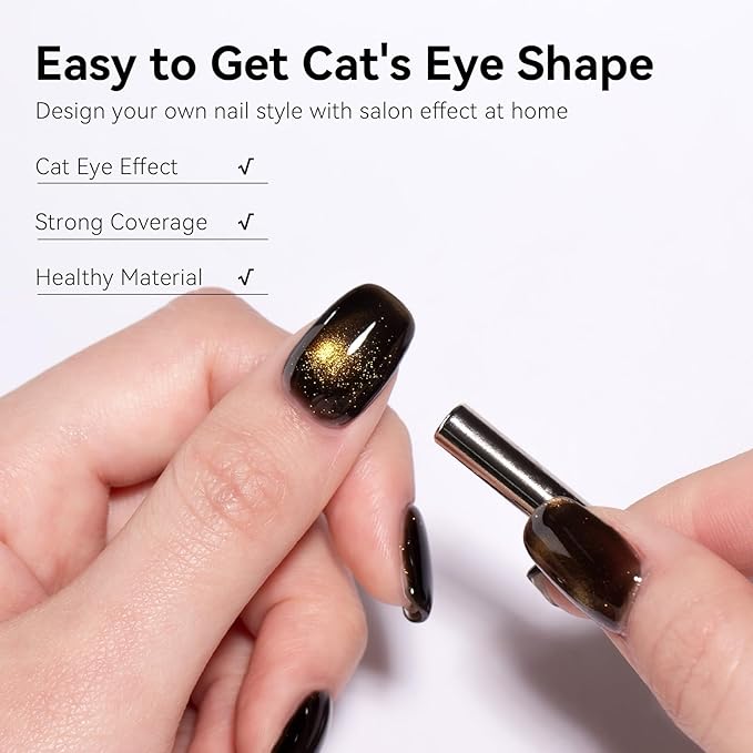 MAYCHAO 15ML Black Gold Cat Eye Gel Nail Polish 1Pc Glitter Soak off Holographic Magnetic Nail Polish for Nail Art Manicure Salon DIY at Home, 0.5 OZ