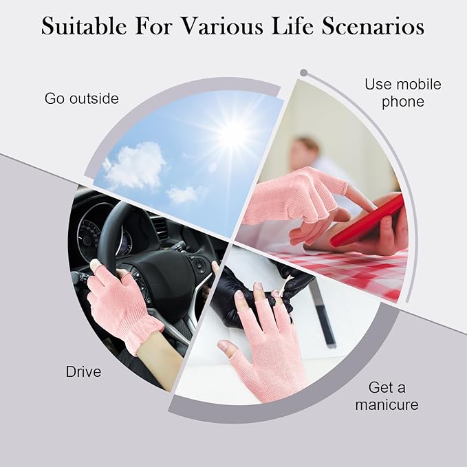 MIG4U Fingerless Moisturizing Gloves, Half Finger Touchscreen Beauty Glove for Eczema, SPA, Dry Hands, Skin Treatment, Summer Sun UV Protection, Pink, 3 Pairs S/M