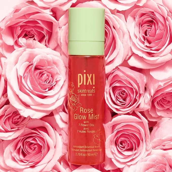 Pixi Beauty Rose Glow Mist | Hydrating Makeup Setting Spray with Rose Water & 21 Natural Oils | Luminous Dewy Finish | All-Day Hold | Refreshes & Sets Makeup | 2.70 Fl Oz