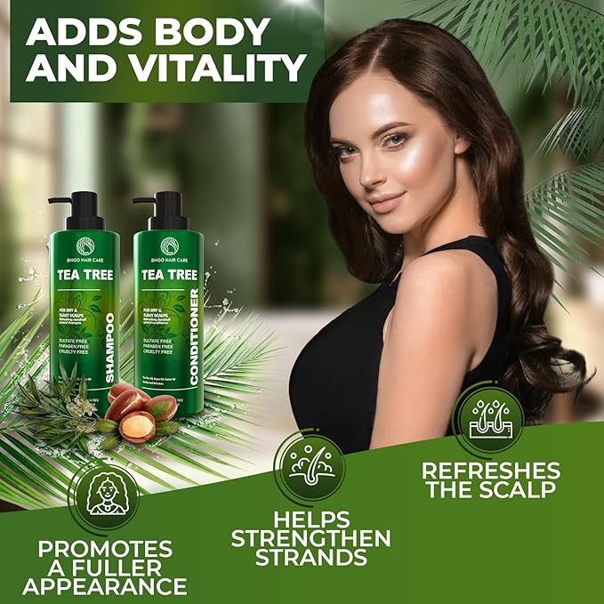 Tea Tree Shampoo and Conditioner Set - Sulfate Free, Anti Dandruff Hair Care for Men and Women - Cleansing Formula for Itchy Scalp and Oil Control - 14 Fl Oz (Set of 2)
