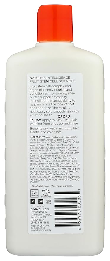 Andalou Naturals Conditioner, Moisture Rich Hair Conditioner, 11.5 Oz, Argan Oil, Shea Butter, Avocado Oil & Vitamin E, Moisturizing for Dry Hair