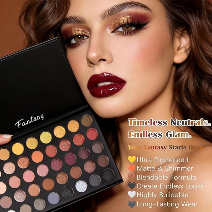 UCANBE Professional Neutral Smokey Eyeshadow Makeup Palette, Matte Shimmer Metallic Black Grey Dark Goth Eye Shadows for Halloween, Pigmented Warm Smoky Naked Nude Rosy Gold Brown Pallet Make Up Kit