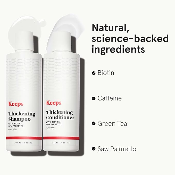 Keeps Thickening Shampoo & Conditioner for Men - Anti-Thinning Hair Care Duo with Biotin, Caffeine & Saw Palmetto - Color-Safe Men's Volumizing Shampoo & Conditioner - DHT-Blocker - 8 Oz Each