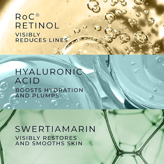 RoC Derm Correxion Neck Cream with Hyaluronic Acid + Advanced Retinol to visibly Tighten & Lift Horizontal Neck Lines, Facial Moisturizer to Contour Face (1.7 oz) with RoC Retinol Eye Packette
