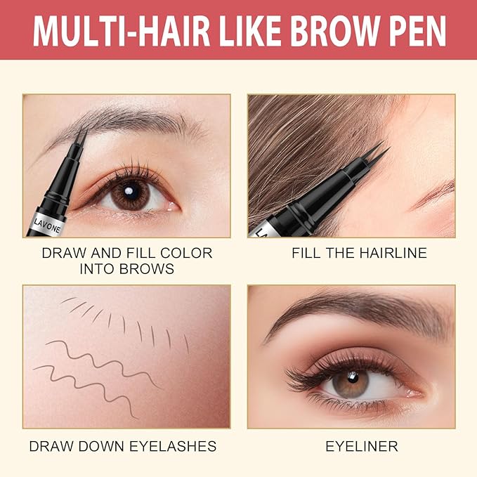 LAVONE Hair-Like Eyebrow Pen Makeup kit, Eyebrow Pencils for Women with Waterproof Microblading Eyebrow Pencil, Eyebrow Pomade, Eyeliner and Eyebrow Brush, Create Full, Natural Brows, Light Brown