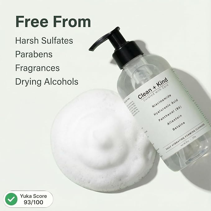 Daily Facial Cleanser for Sensitive Skin – Gentle Non Stripping Face Wash with Niacinamide & Hyaluronic Acid – Removes Makeup, SPF & Oil While Supporting Skin Barrier