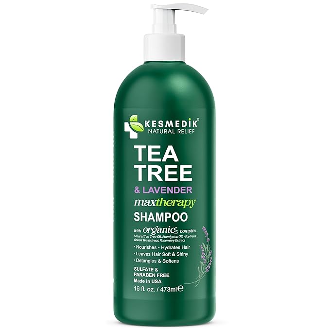 KESMEDIK Tea Tree Lavender Shampoo with Mint & Rosemary, Clarifying Deep Clean for Buildup, Dandruff & Cools Refreshes Itchy Scalp, Sulfate-Free for Oily Hair, Women & Men, 16 fl oz