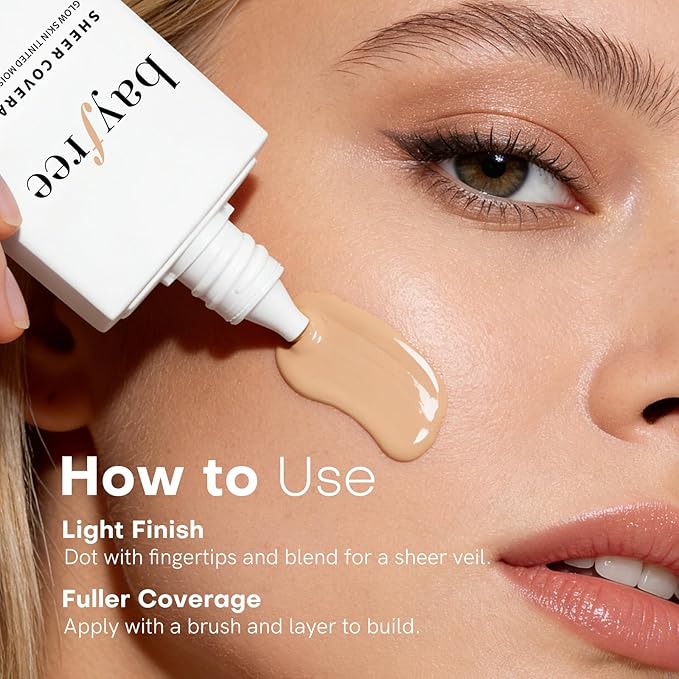 bayfree Glow Skin Tinted Moisturizer with SPF 30, Lightweight Sheer Coverage Skin Tint, Long Lasting Hydrating & Weightless, Makeup and Skincare Benefits, Buildable Natural Finish, Vegan Korean Makeup