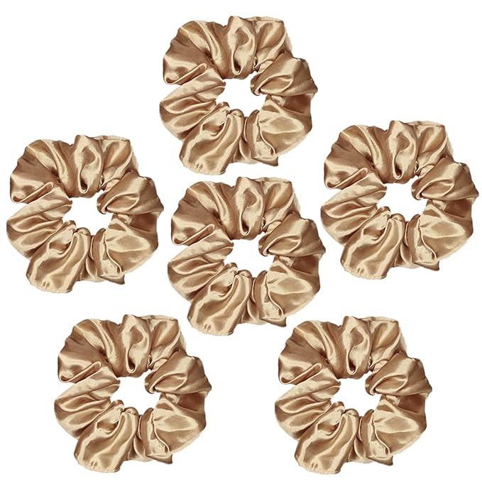 Sufermoe 6 Pcs Satin Silk Hair Scrunchies, Light Brown 4.5 Inch Elastic Hair Ties for Women and Girls - Versatile Hair Accessories for Ponytails, Buns, and Different Hairstyles